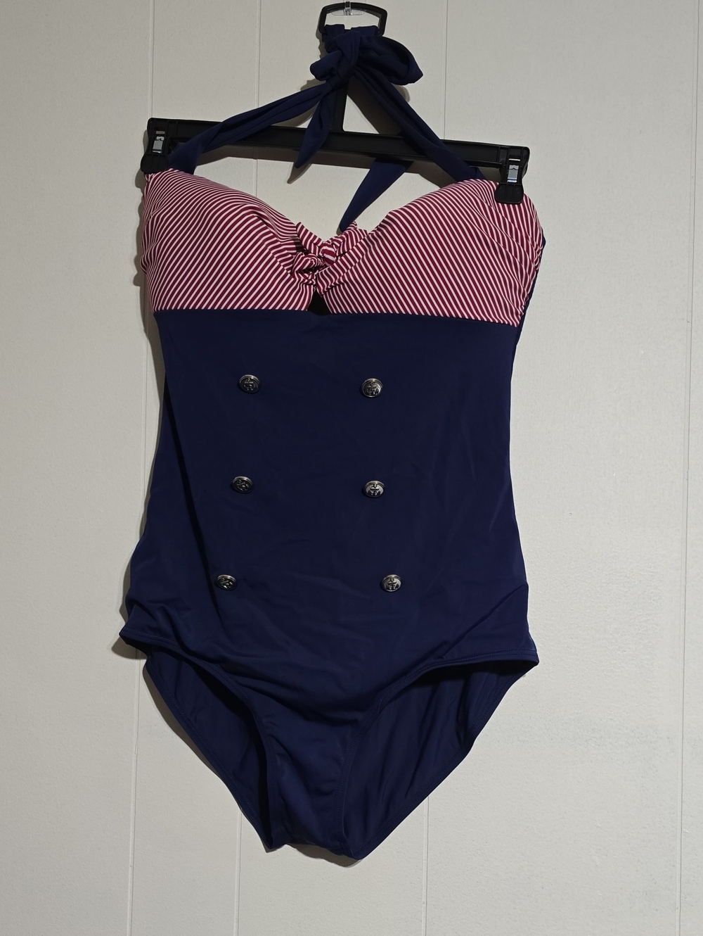 Navy and Red Stripe One-Piece Swimsuit - Nautical Style
